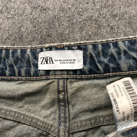 Zara Jeans Womens 8 Blue High Rise Wide Leg Distressed Frayed Hem Denim Pants - Picture 6 of 10